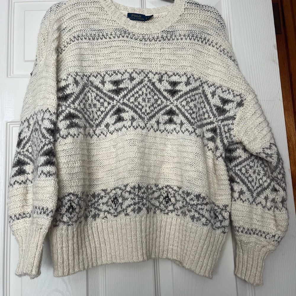 Polo by Ralph Lauren Men's Cream and Gray Crewneck Sweater